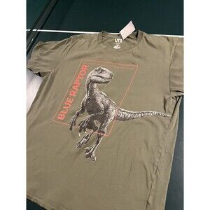 Men’s Jurassic Park World X UNIQLO Blue Raptor Dinosaur T-Shirt Tee LARGE Green